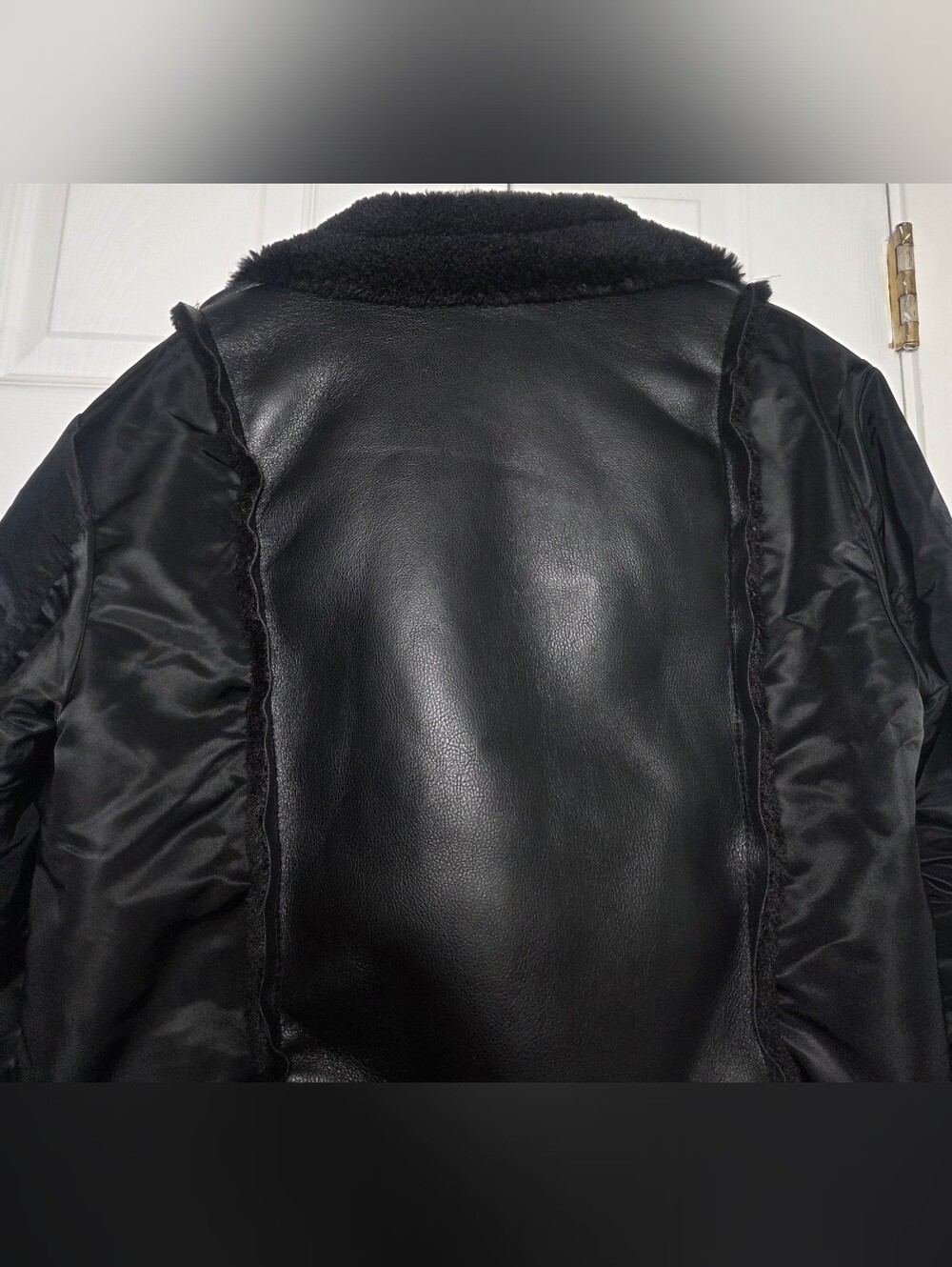 Jason Wu Women's Faux Leather Sherpa Aviator Bomber Jacket Black Size Large - Picture 7 of 11